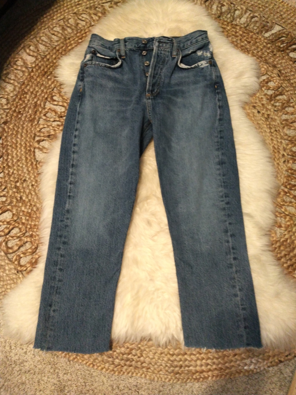 Agolde Riley Cropped Raw Hem High-Rise Straight Leg Jeans Size 25